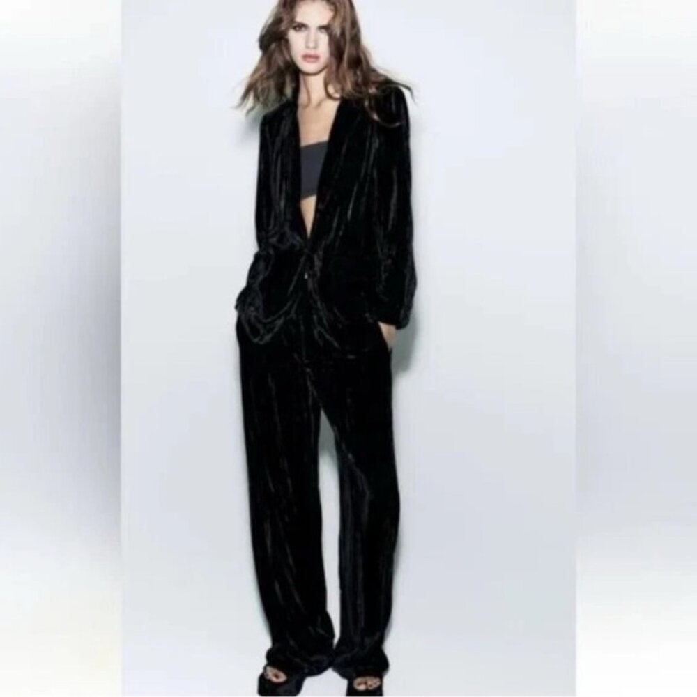 NWOT ZARA Women’s Velvet Wide Leg Flare Straight Trousers Pants 7990/947/800 XS